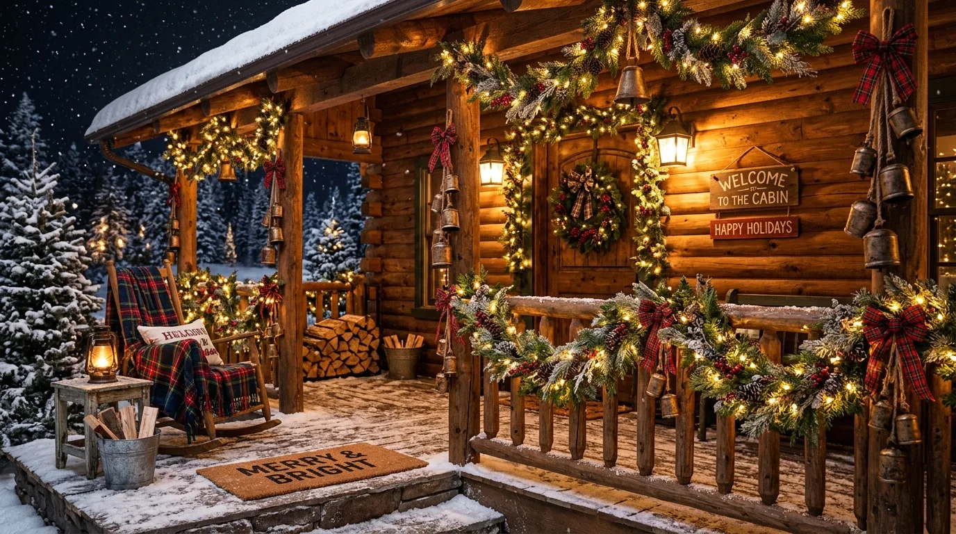 Use warm white lights for a calmer and richer effect inspiration for a Christmas porch.